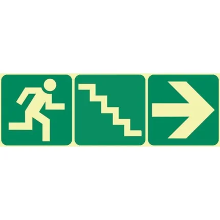 E18 arrow right stairs down running man photoluminescent sign