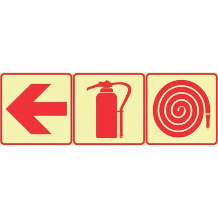 F5 red arrow left, fire extinguisher, fire hose reel photoluminescent sign